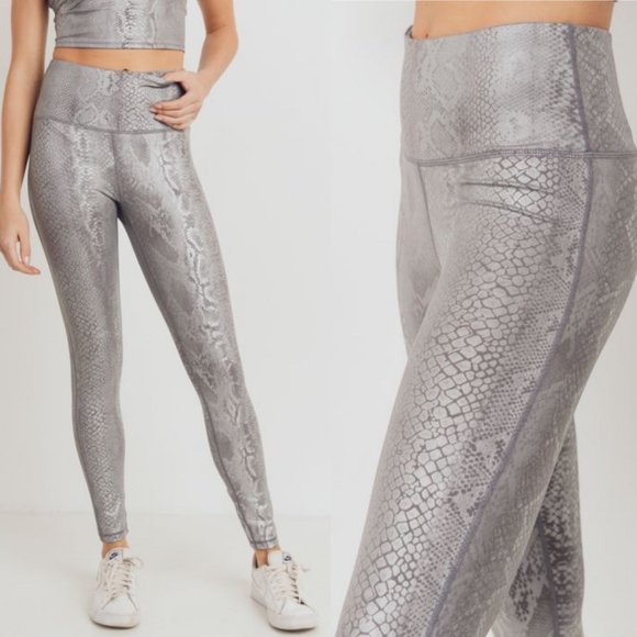 Mono B Pants - MONO B APH2818 Silver Snake Print Yoga Leggings